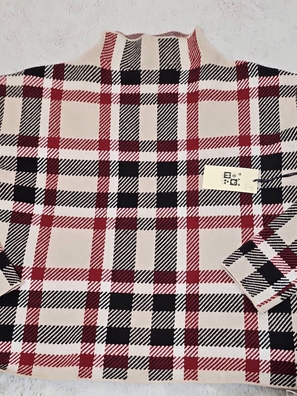 Max Studio Plaid Mock Neck Sweater M
